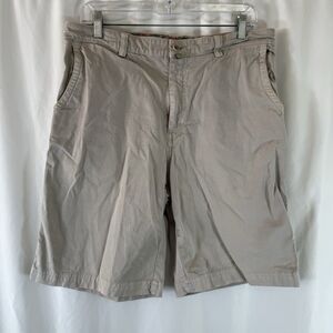 Robert Graham Shorts Men's 34 Khaki Chino Flat Front Cotton Blend Button Zip